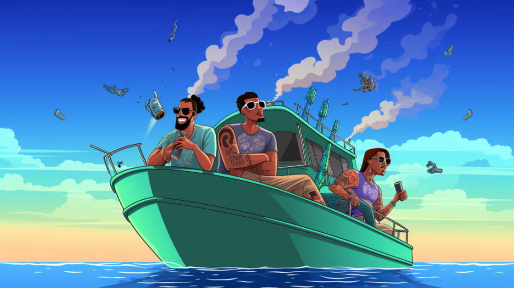 a man and his friends are boating high on Platinum Oreoz Strain.