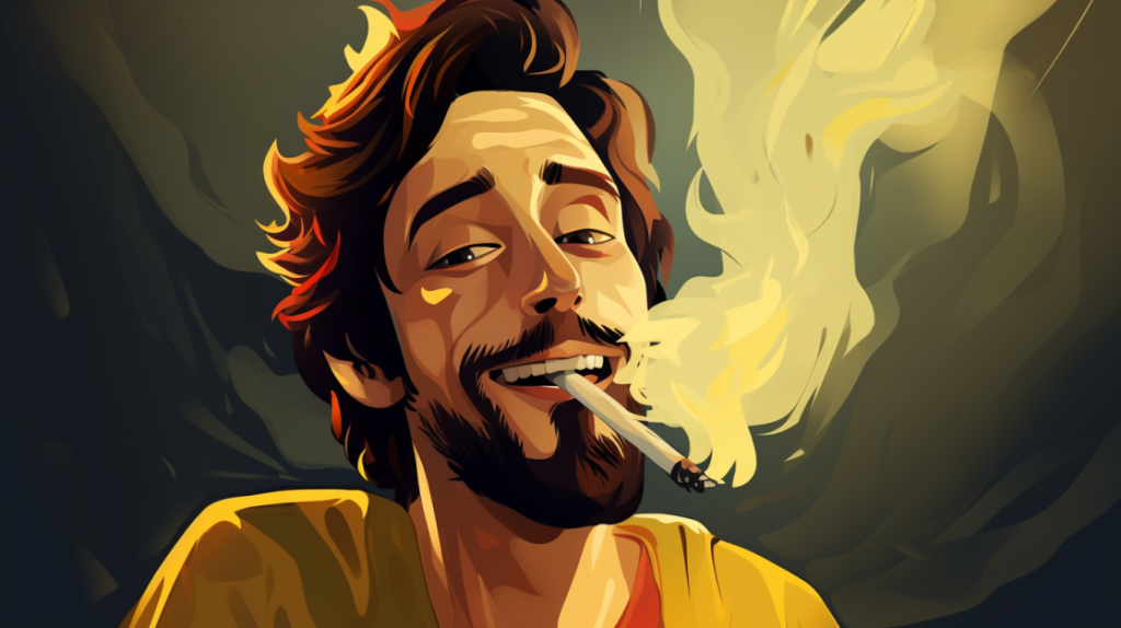 happy man high on weed Tom Brady Strain